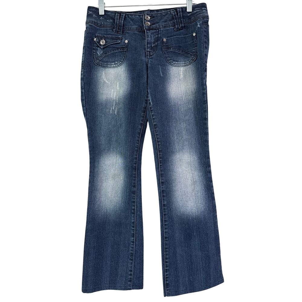 LEI Vintage Y2K Ashley Low Rise Bootcut Jeans Size 7 Wide Leg Dark Wash Festival